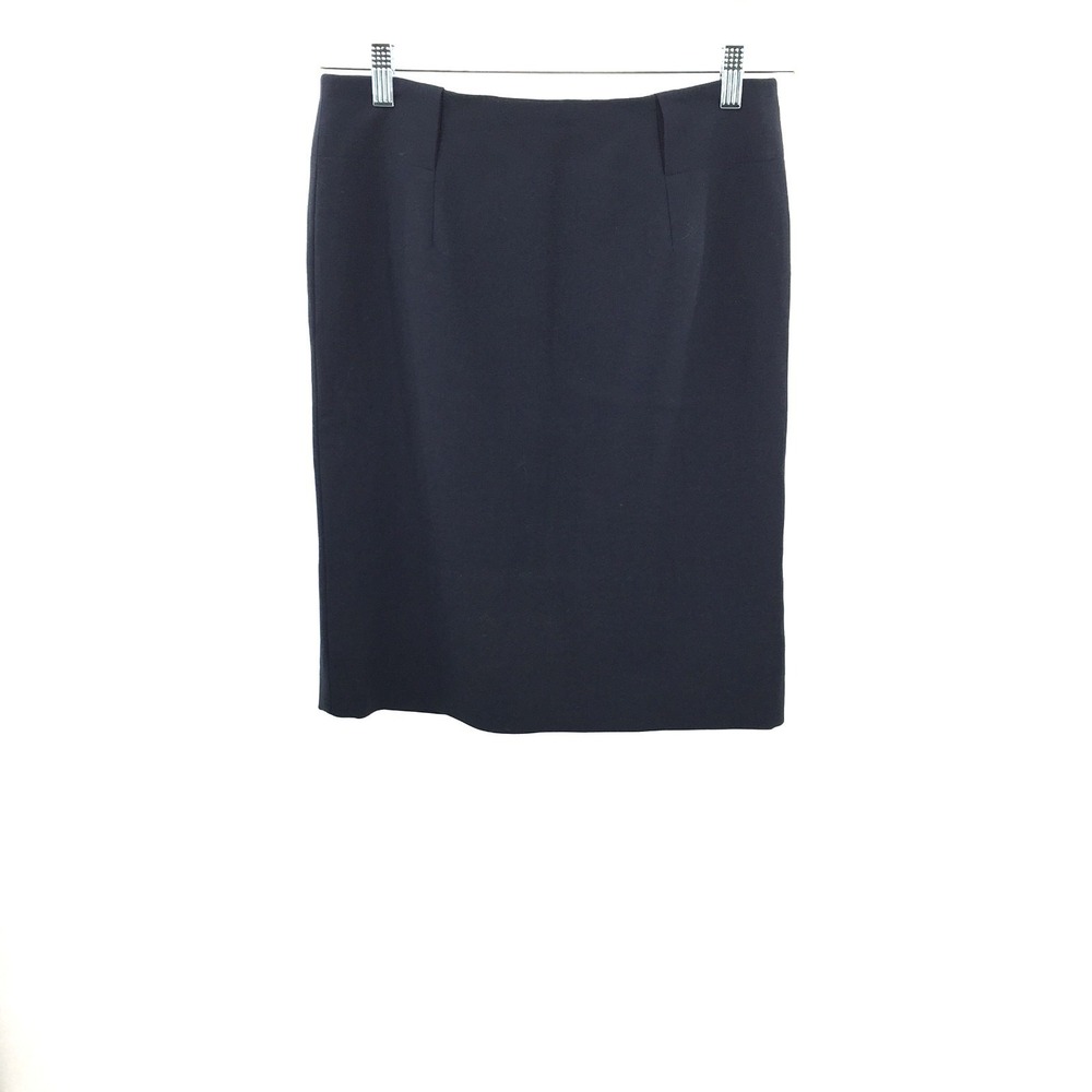 Worth New York Navy Blue Pleated Pencil Skirt career work office knee length 4